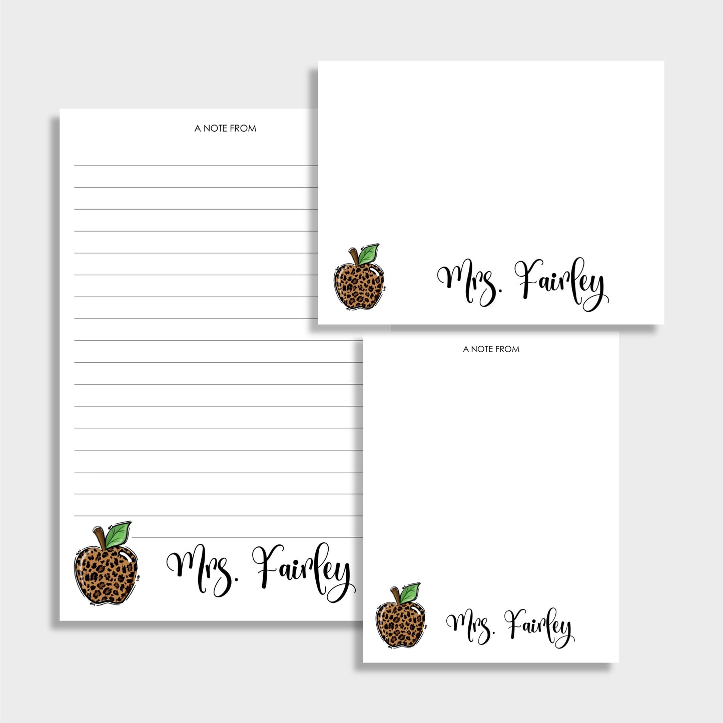 Apple Personalized Teacher Stationery Set, Set of 2 Notepads & Set of Notecards