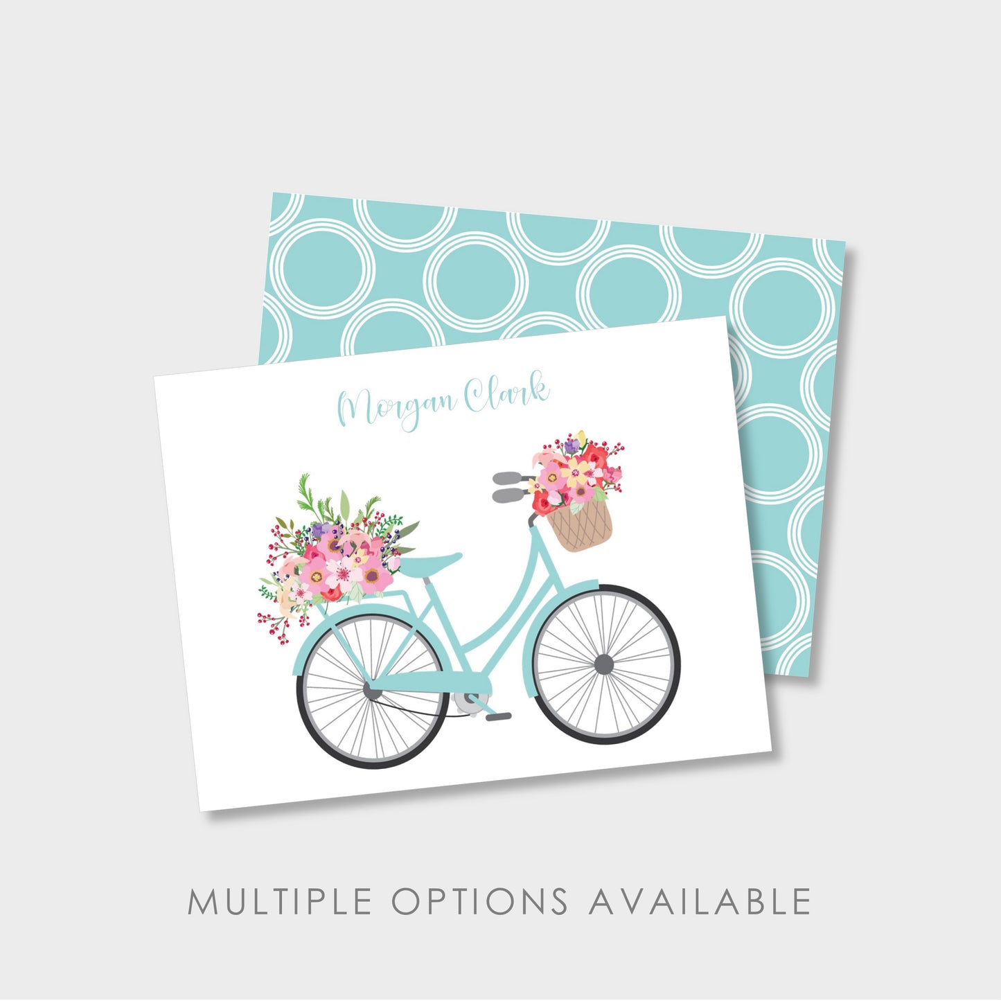 Bicycle & Flowers Personalized Notecard Stationery