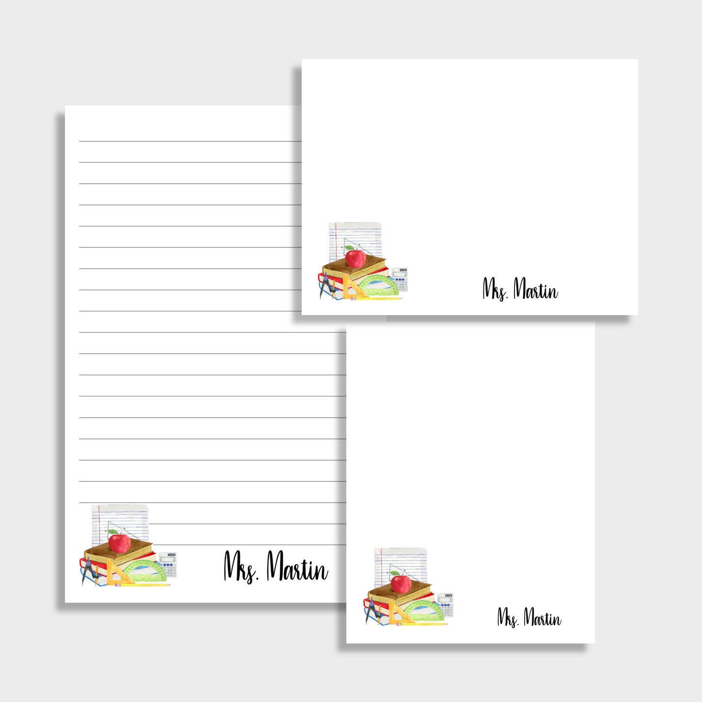 Math Teacher Personalized Stationery Set, Set of 2 Notepads & Set of Notecards