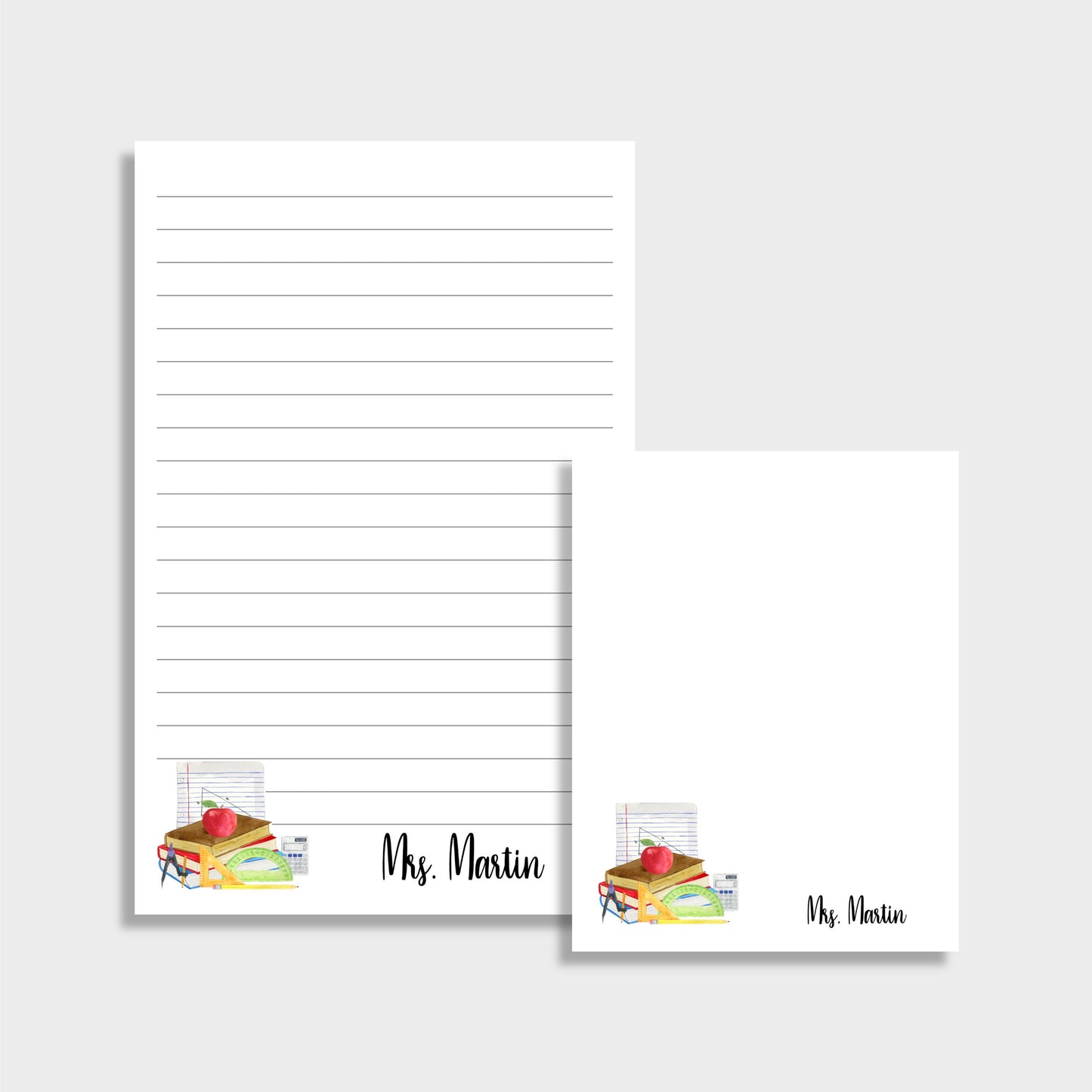 Math Teacher Personalized Stationery Set, Set of 2 Notepads & Set of Notecards