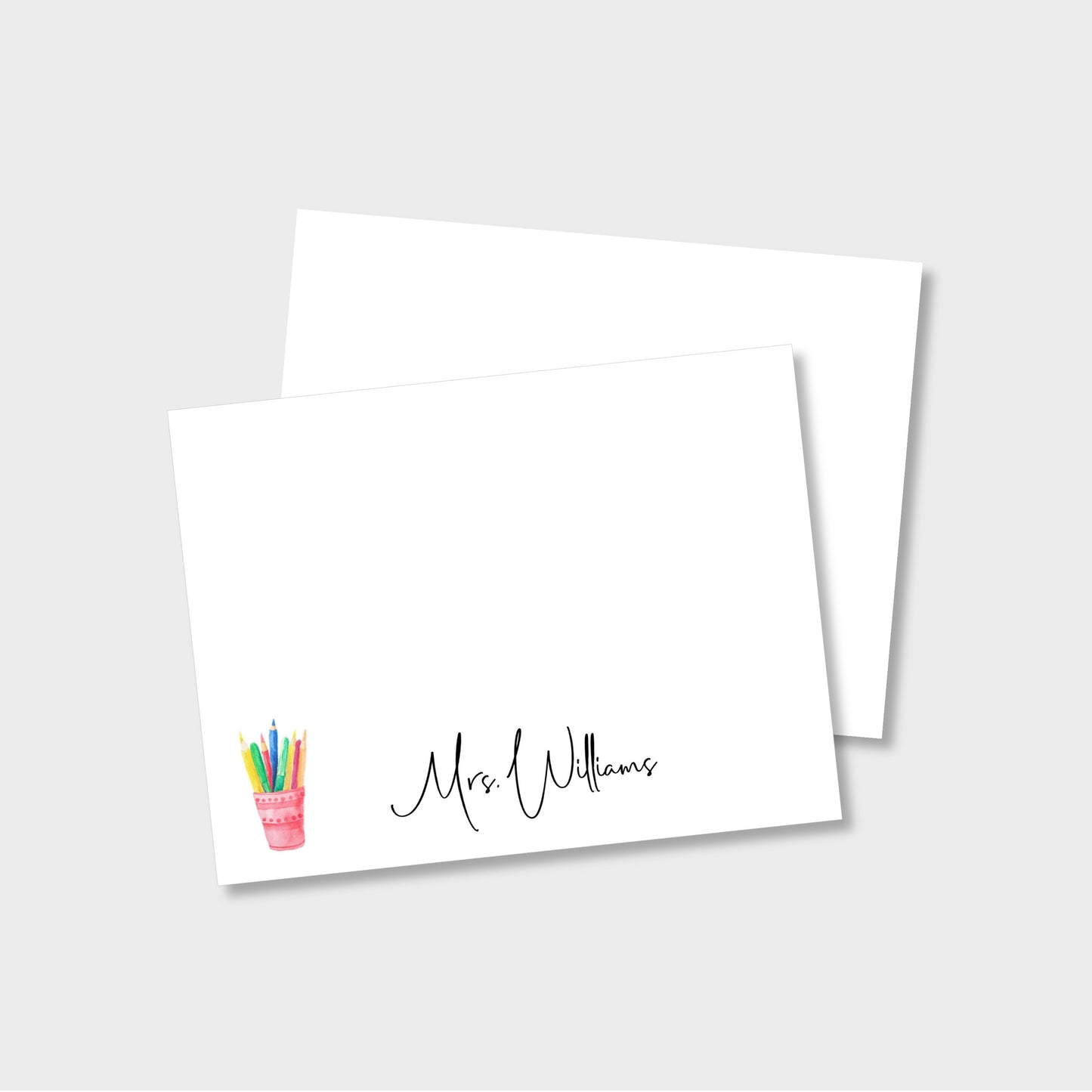 Cup of Pencils Personalized Teacher Stationery Set, Set of 2 Notepads & Set of Notecards