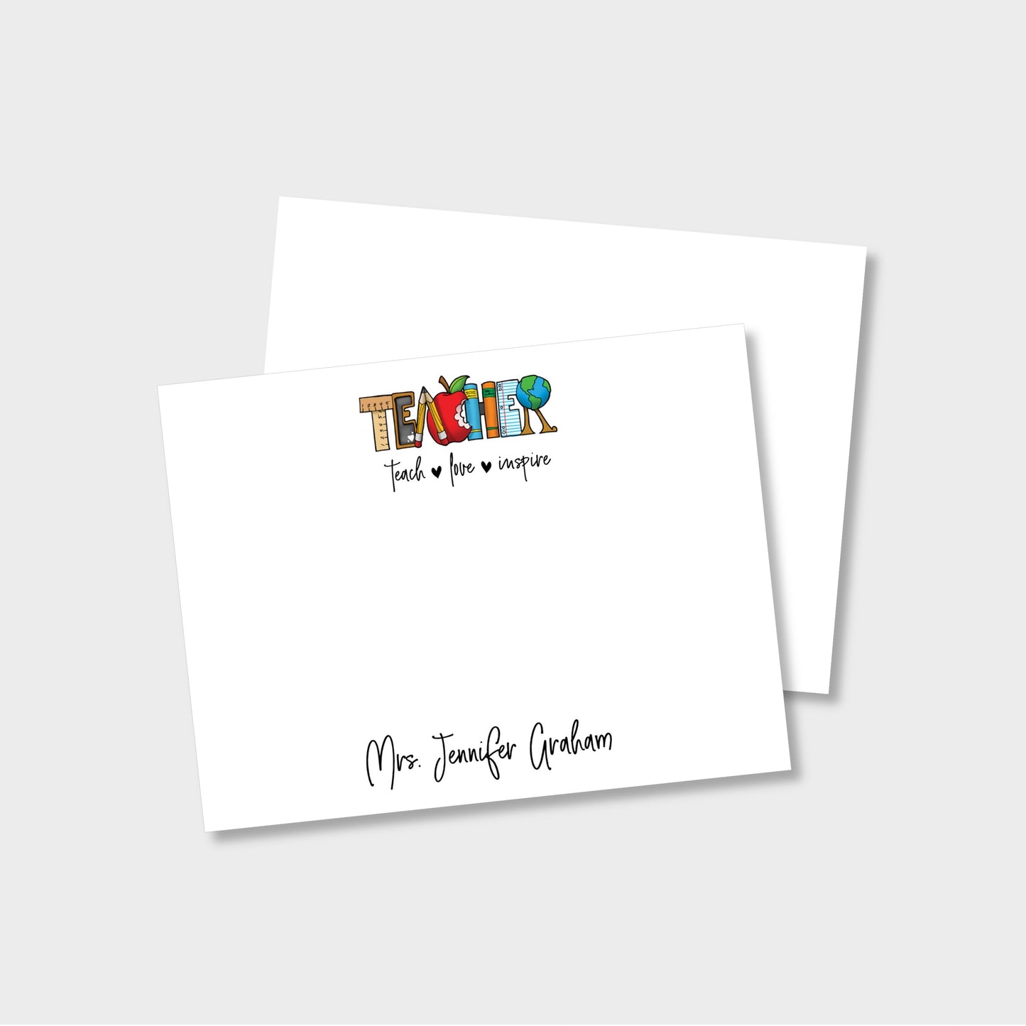 Teach, Love, Inspire Personalized Teacher Stationery Set, Set of 2 Notepads & Set of Notecards