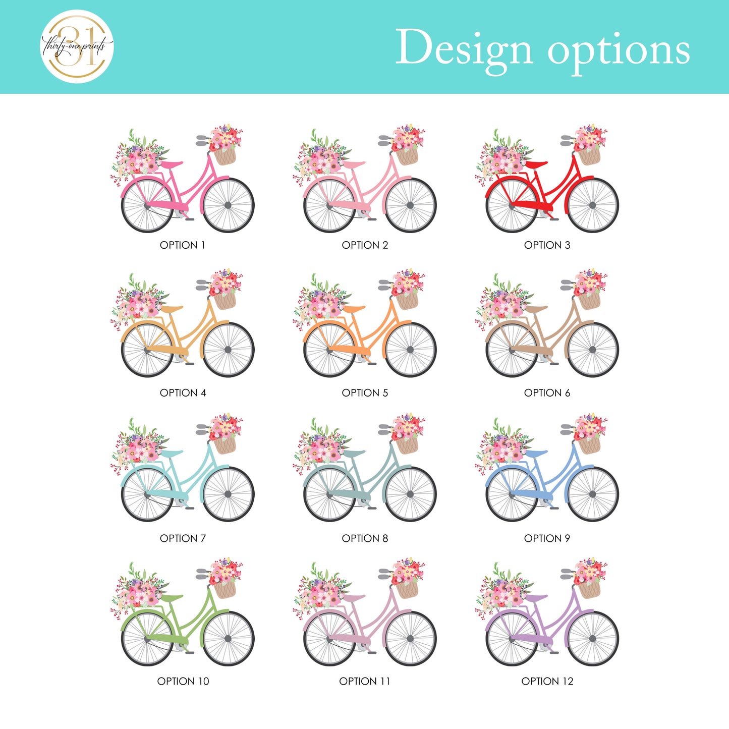 Bicycle & Flowers Personalized Notecard Stationery