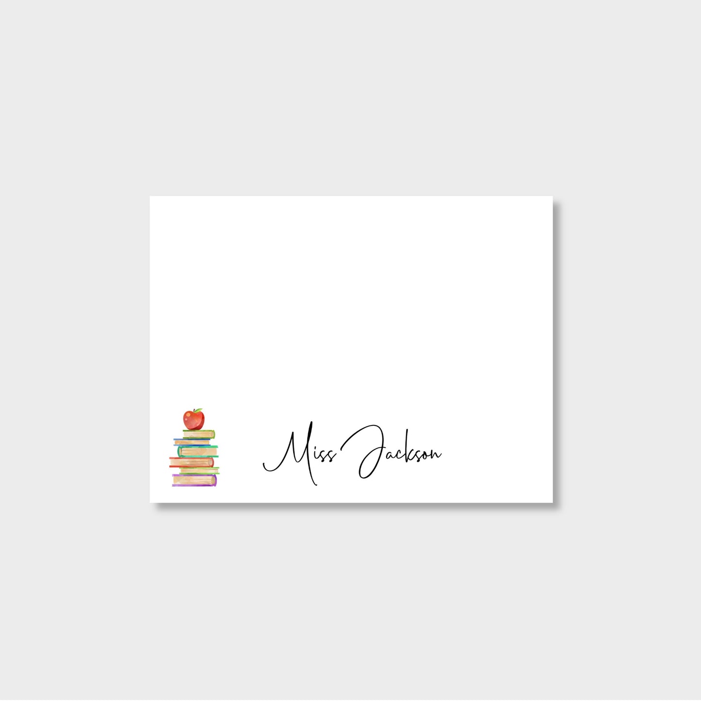 Books with Apple Personalized Teacher Notecard Stationery