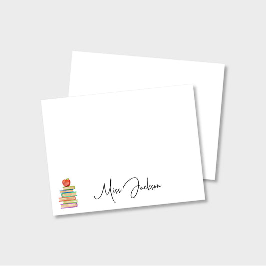 Books with Apple Personalized Teacher Notecard Stationery
