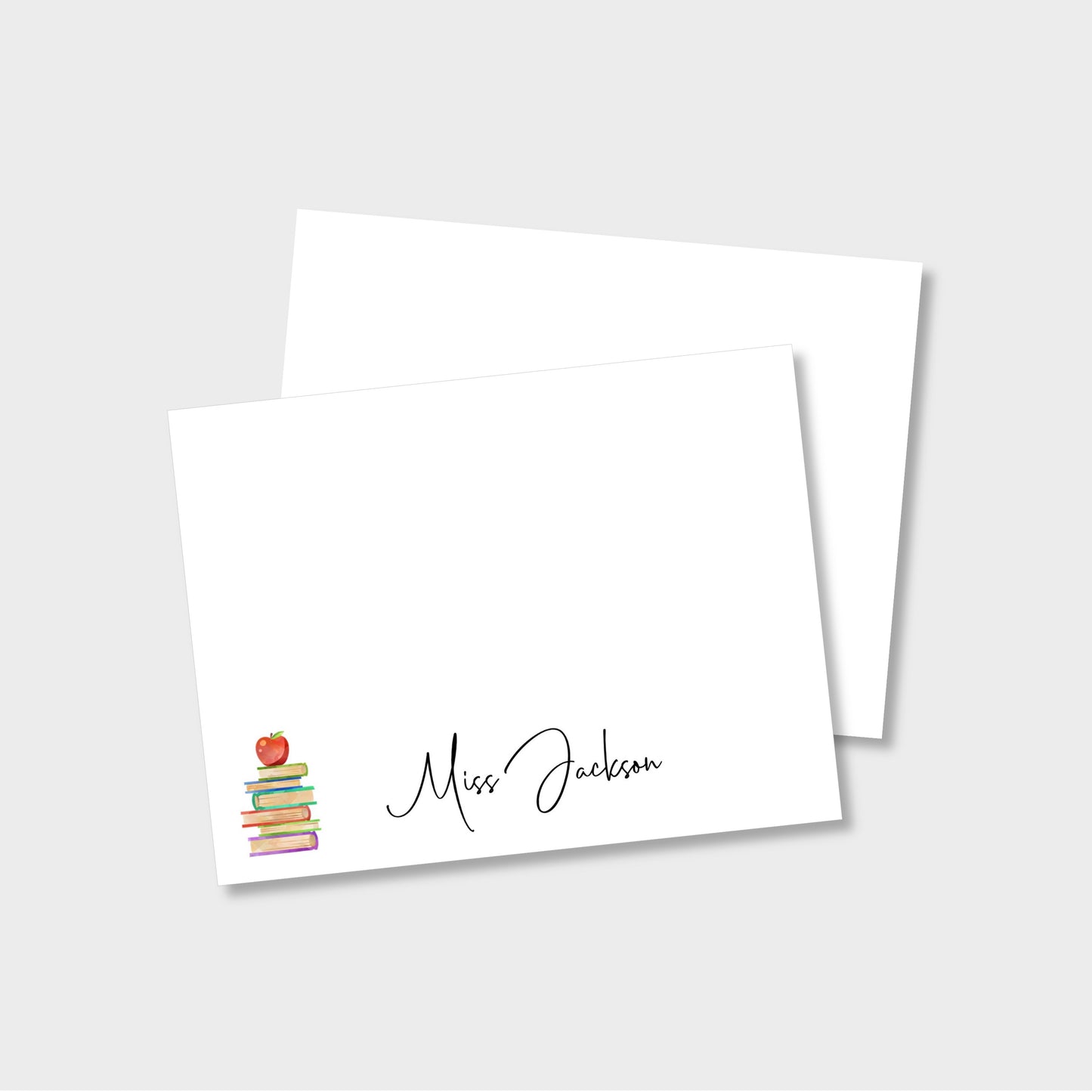 Books with Apple Personalized Teacher Stationery Set, Set of 2 Notepads & Set of Notecards