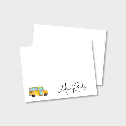School Bus Personalized Teacher Notecard Stationery