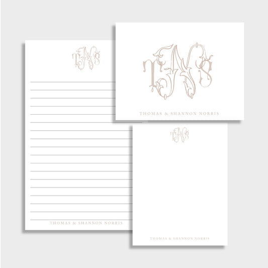 Beautiful Monogram Personalized Stationery Set, Set of 2 Notepads & Set of Notecards