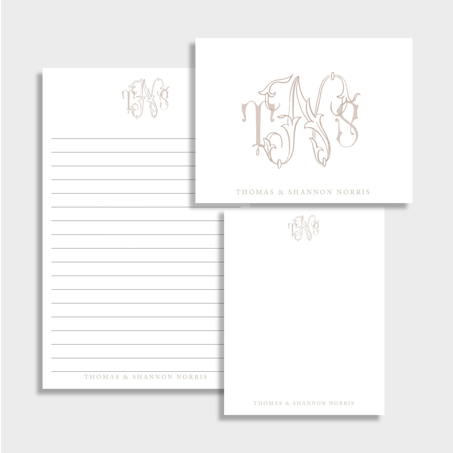 Beautiful Monogram Personalized Stationery Set, Set of 2 Notepads & Set of Notecards