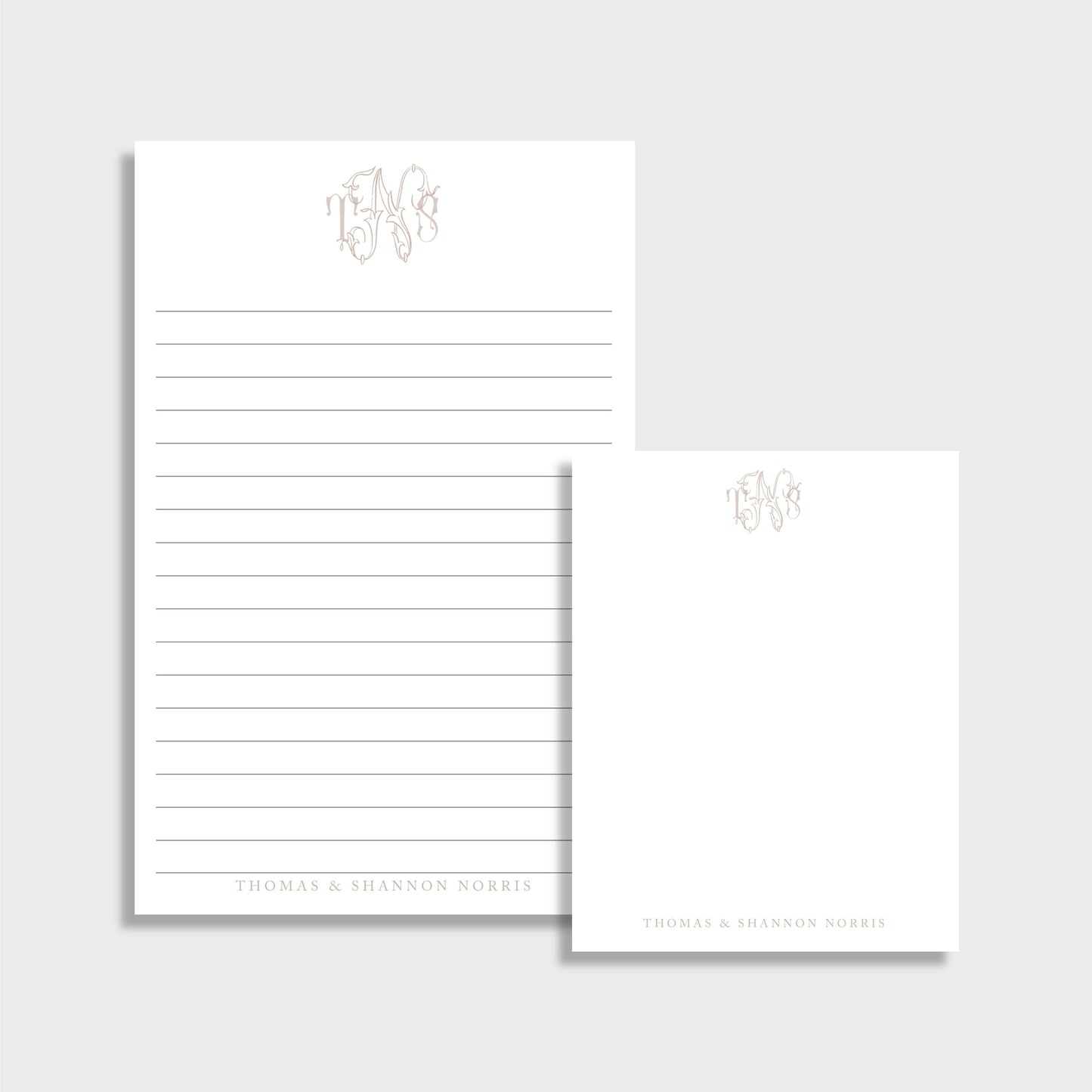 Beautiful Monogram Personalized Stationery Set, Set of 2 Notepads & Set of Notecards