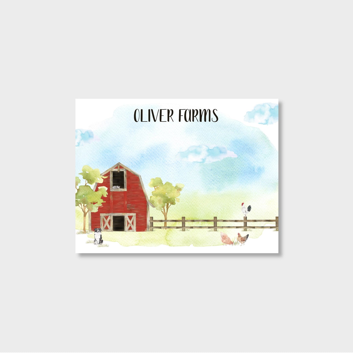 Farm Scene Personalized Notecard Stationery