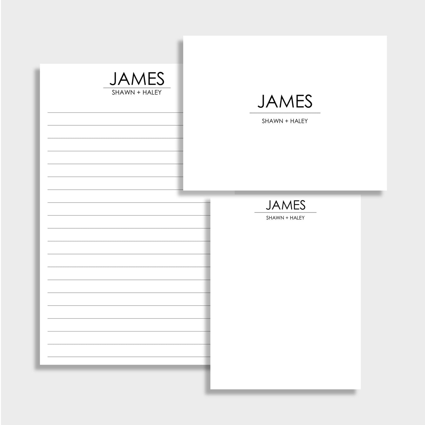 Minimalist Family Personalized Stationery Set, Set of 2 Notepads & Set of Notecards