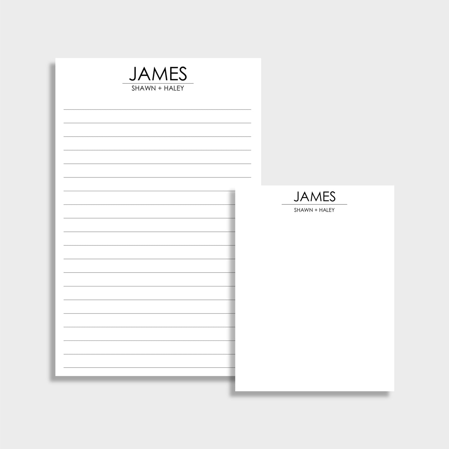 Minimalist Family Personalized Stationery Set, Set of 2 Notepads & Set of Notecards
