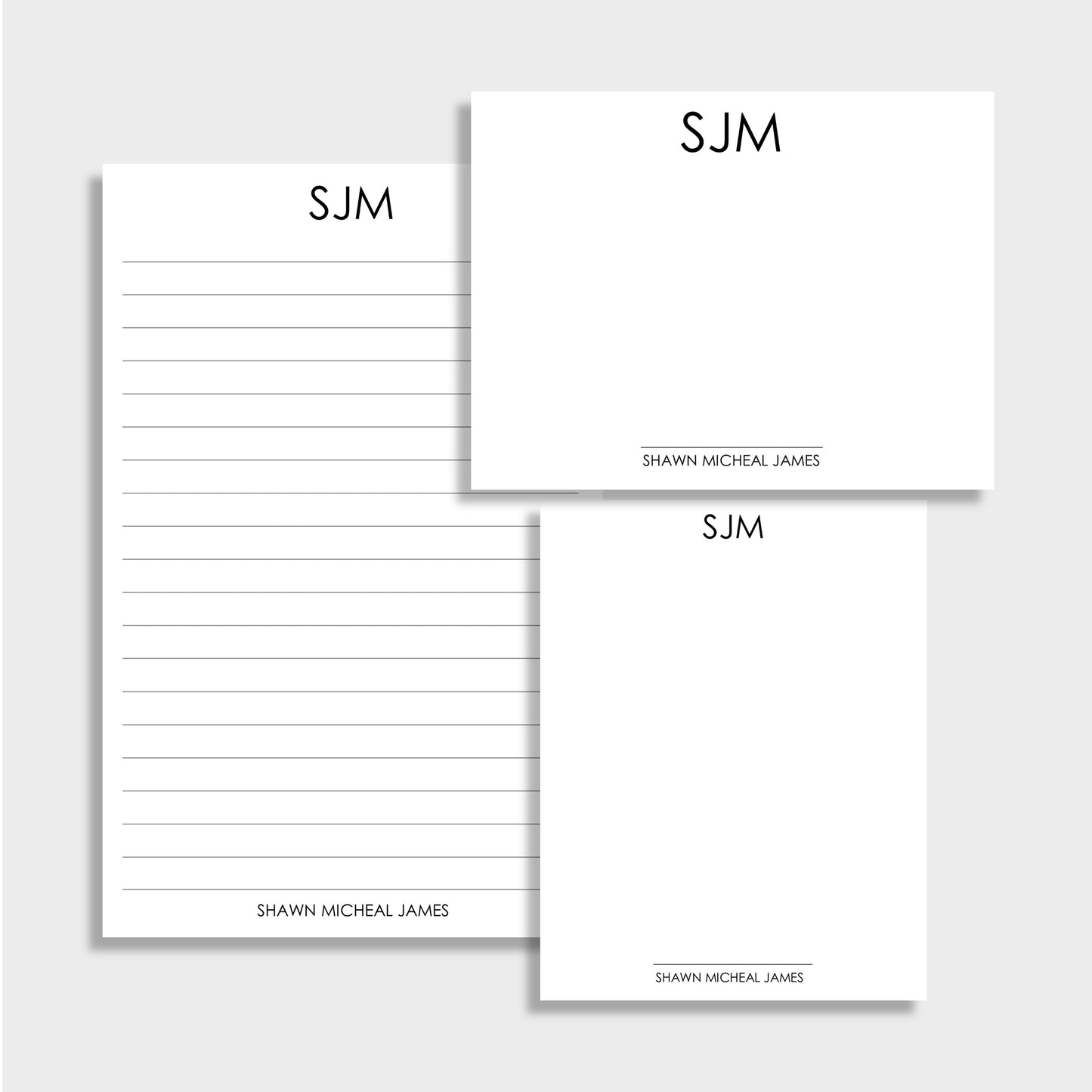 Minimalist Monogram Personalized Stationery Set, Set of 2 Notepads & Set of Notecards