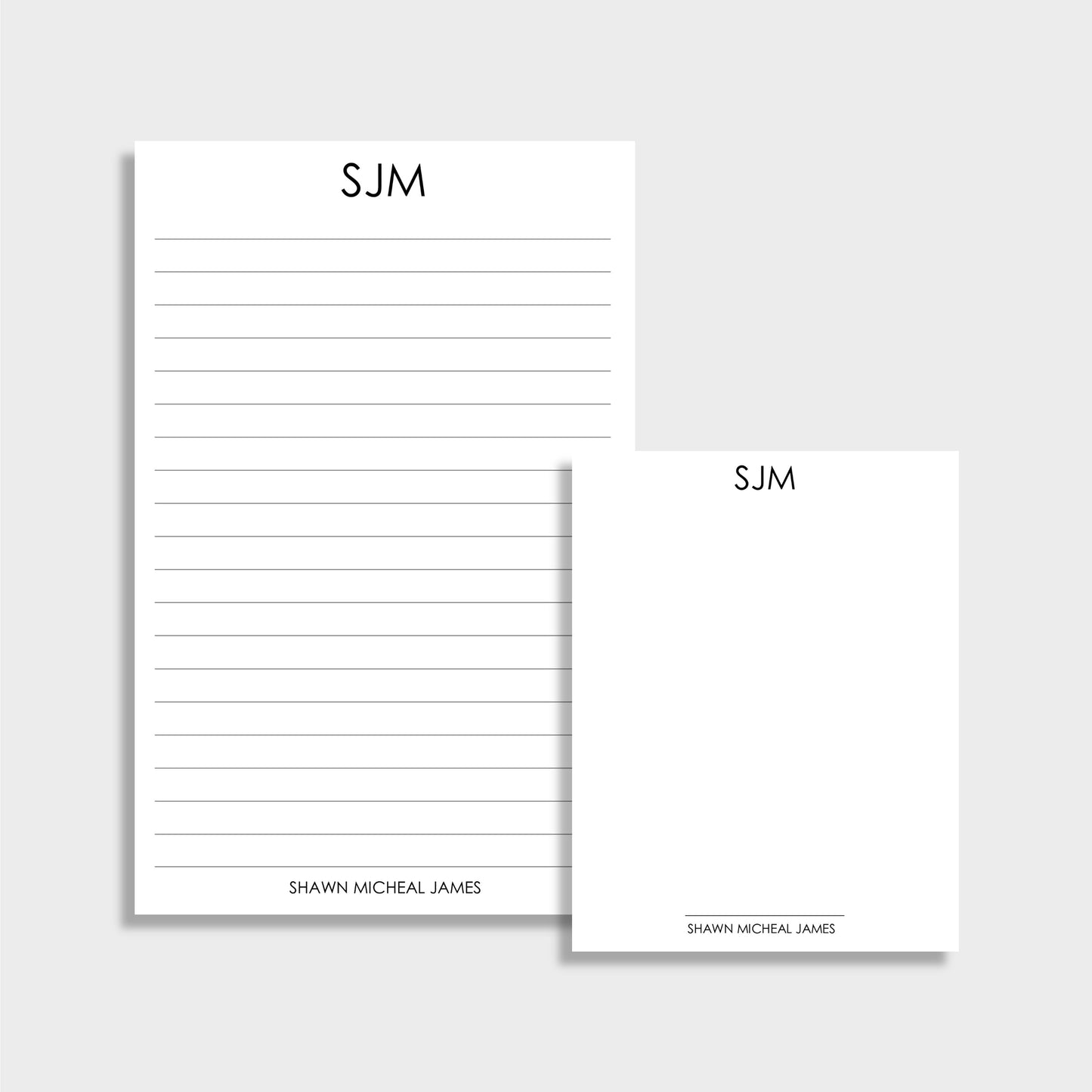 Minimalist Monogram Personalized Stationery Set, Set of 2 Notepads & Set of Notecards