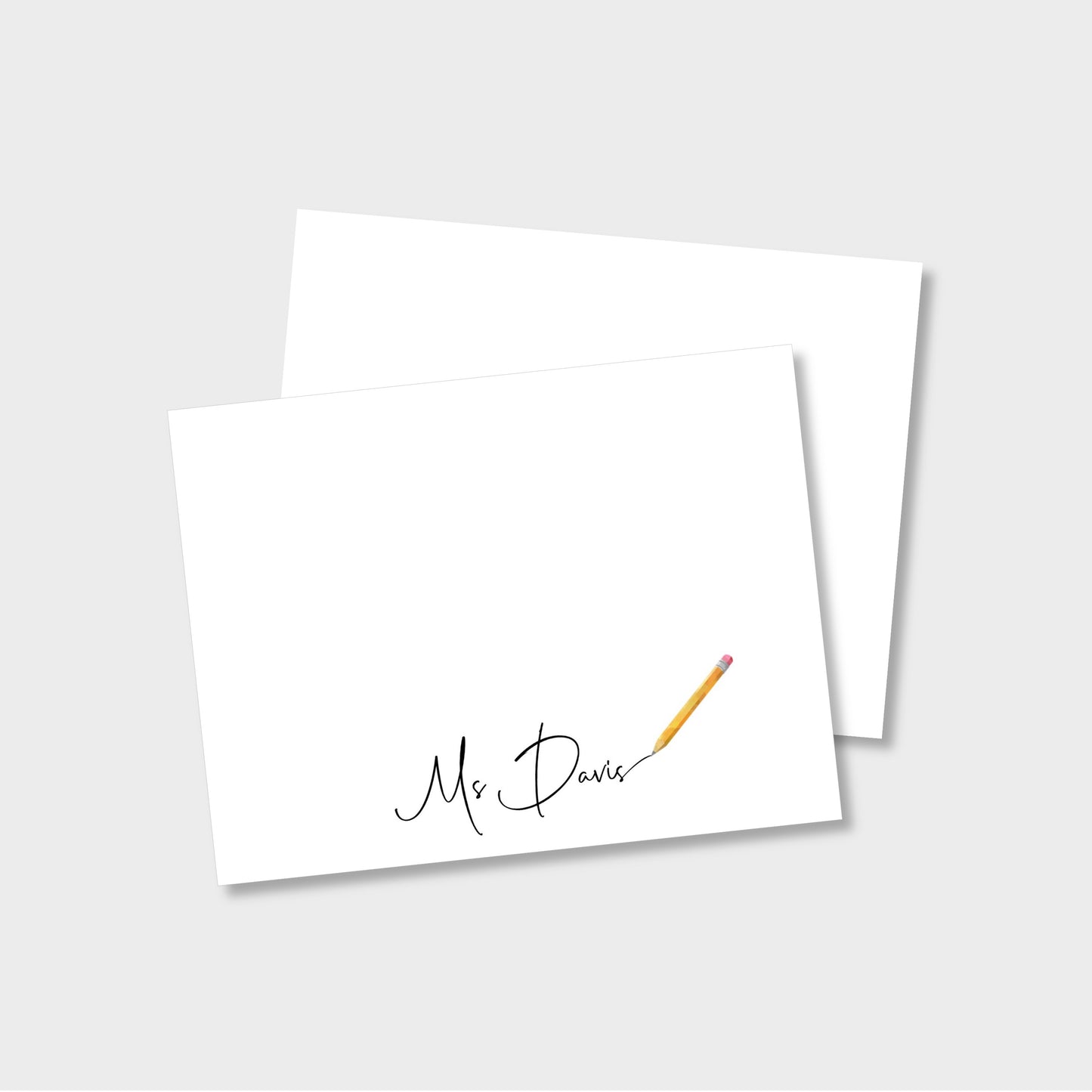 Pencil Writing Personalized Teacher Stationery Set, Set of 2 Notepads & Set of Notecards