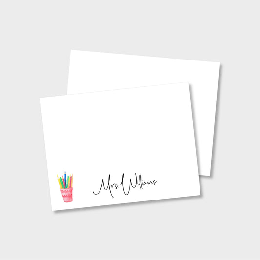 Cup of Pencils Personalized Teacher Notecard Stationery
