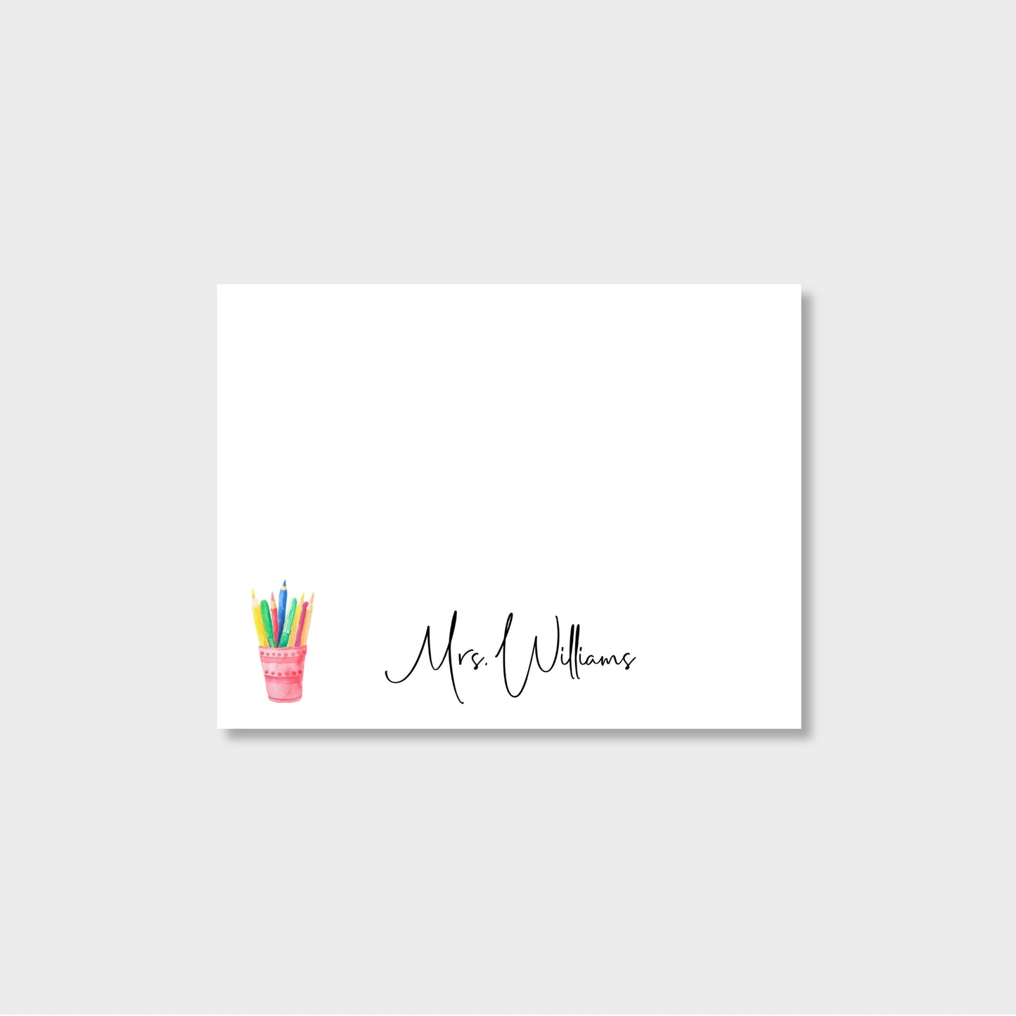 Cup of Pencils Personalized Teacher Notecard Stationery