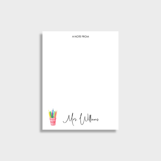 Cup of Pencils Personalized Teacher Notepad