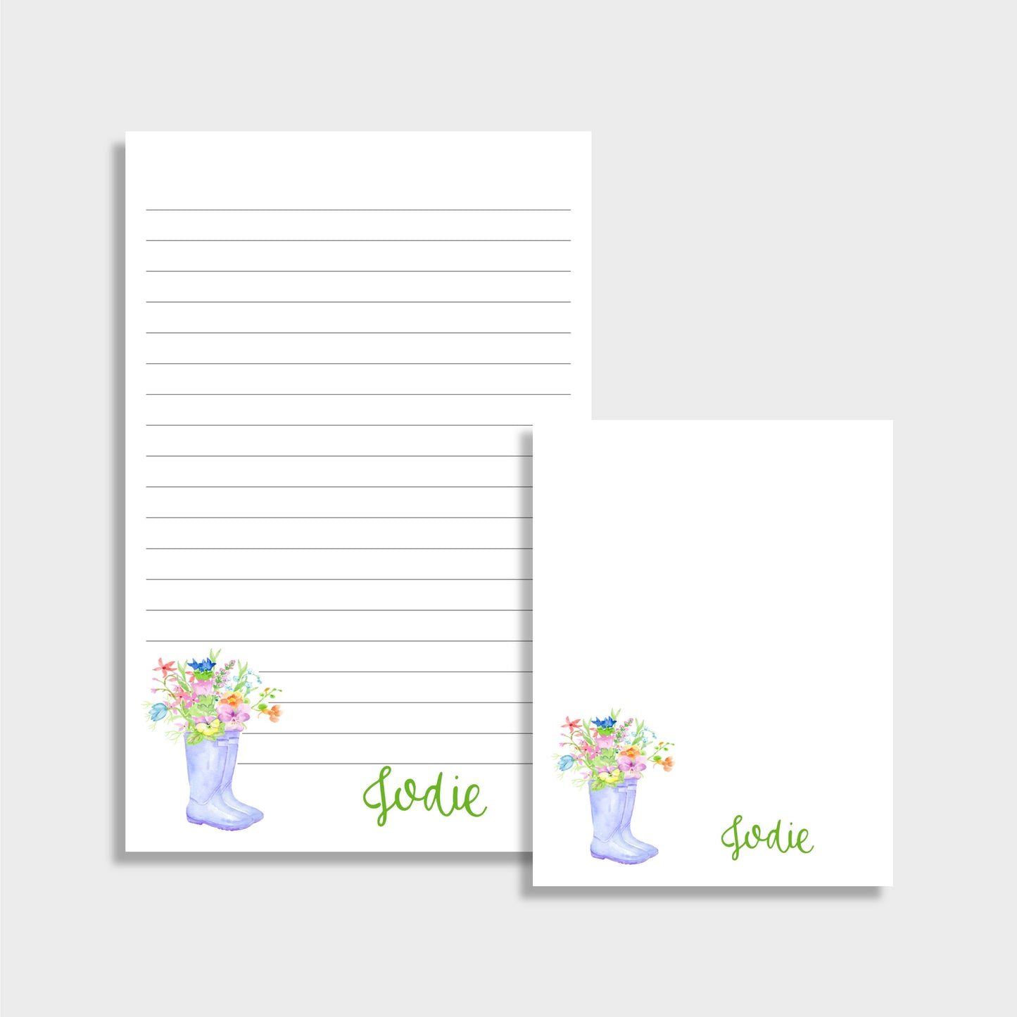 Rain Boots and Spring Flowers Personalized Notepad