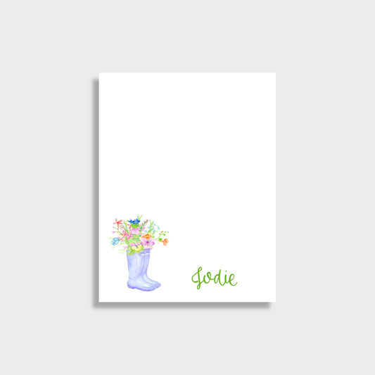 Rain Boots and Spring Flowers Personalized Notepad