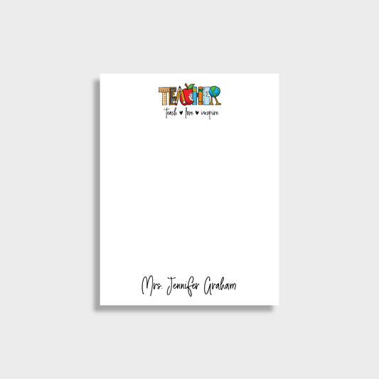 Teach, Love, Inspire Personalized Teacher Notepad