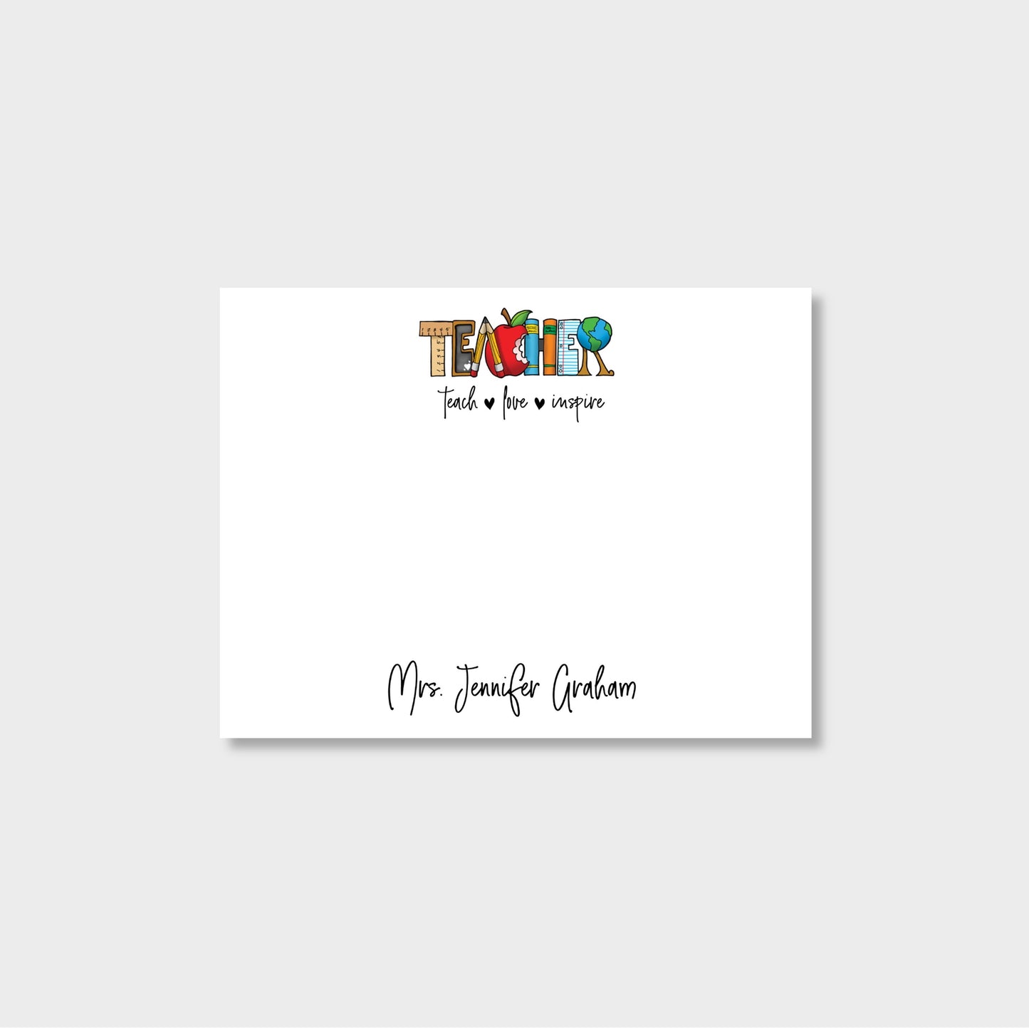 Teach, Love, Inspire Personalized Teacher Notecard Stationery