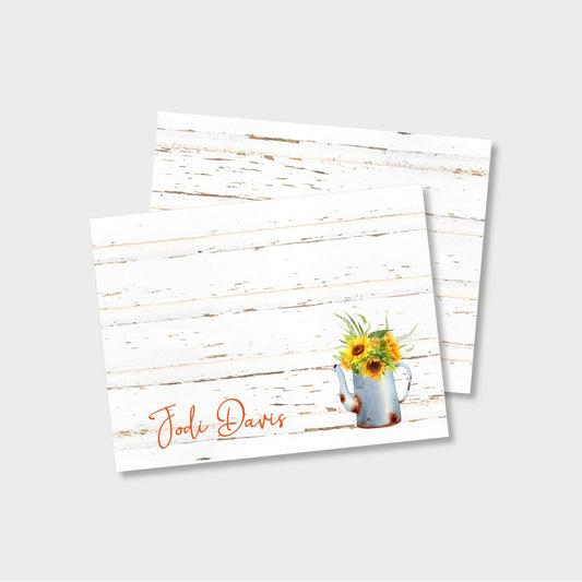 Sunflowers & Watering Can Personalized Notecard Stationery